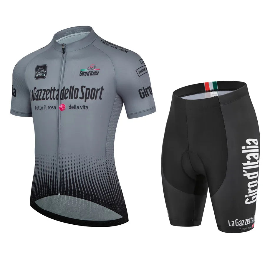 "Herren-Radsportset mit aerodynamischem Design in stilvollen Sommerfarben, ideal für ambitionierte Radfahrer."