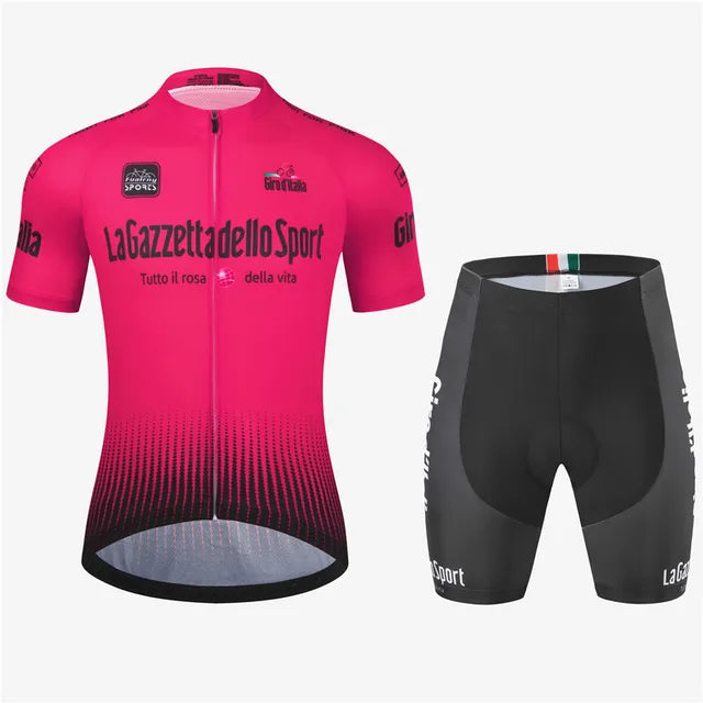 "Herren-Radsportset mit aerodynamischem Design in stilvollen Sommerfarben, ideal für ambitionierte Radfahrer."
