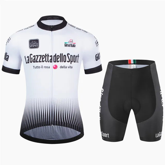 "Herren-Radsportset mit aerodynamischem Design in stilvollen Sommerfarben, ideal für ambitionierte Radfahrer."