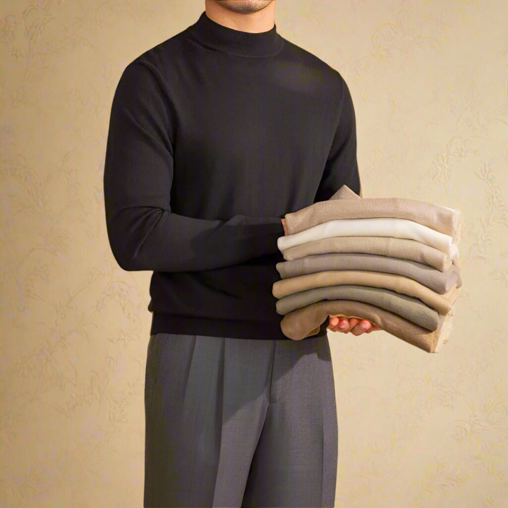 "Herren Rollkragen-Pullover aus Wolle, elegant und klassisch, in zeitlosem Design, ideal für formelle und lässige Anlässe."