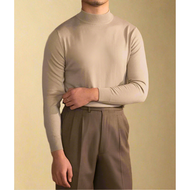 "Herren Rollkragen-Pullover aus Wolle, elegant und klassisch, in zeitlosem Design, ideal für formelle und lässige Anlässe."
