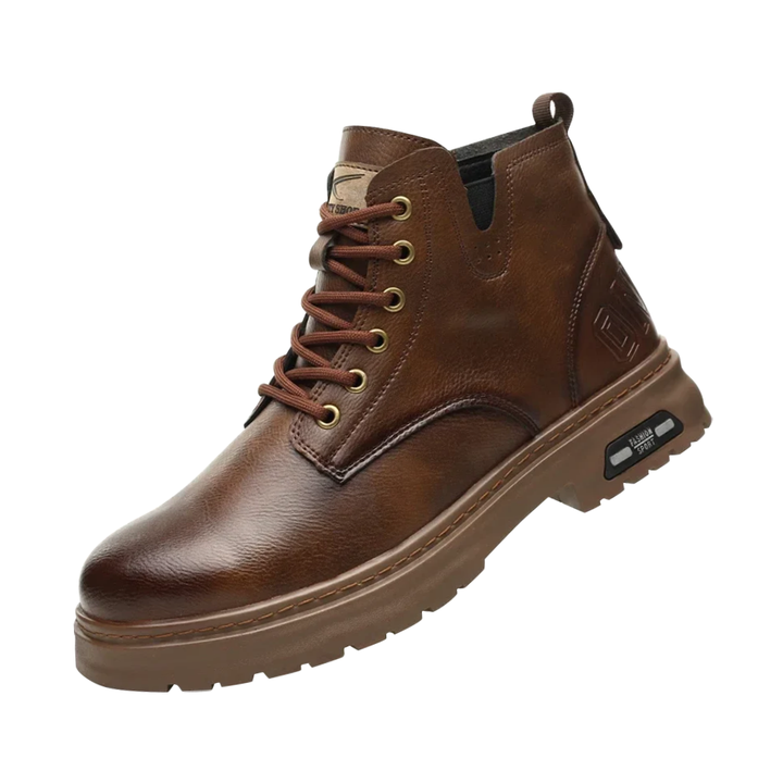 "Herren Schnürstiefel aus Echtleder mit Reißverschluss, zeitloses Design, robuste Struktur, elegante braune Farbe"