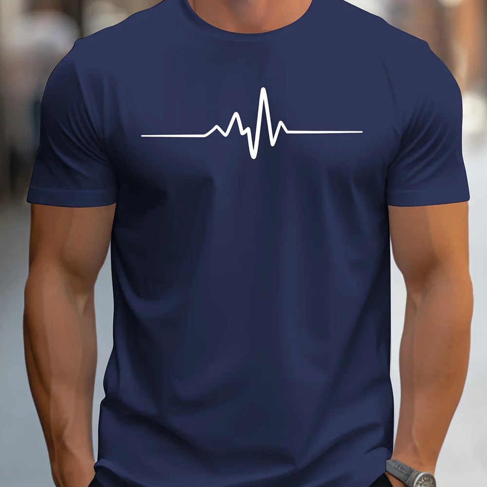 "Herren Slim Fit T-Shirt mit Herzschlag Design, figurbetonter Schnitt, kurzärmlig, modernes und stilvolles Erscheinungsbild"