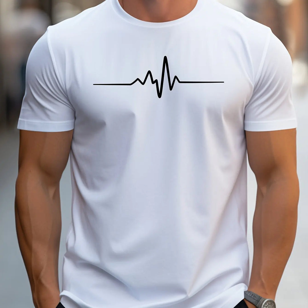 "Herren Slim Fit T-Shirt mit Herzschlag Design, figurbetonter Schnitt, kurzärmlig, modernes und stilvolles Erscheinungsbild"