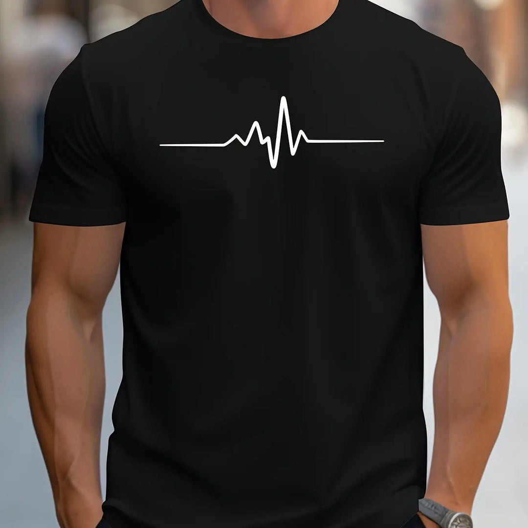 "Herren Slim Fit T-Shirt mit Herzschlag Design, figurbetonter Schnitt, kurzärmlig, modernes und stilvolles Erscheinungsbild"