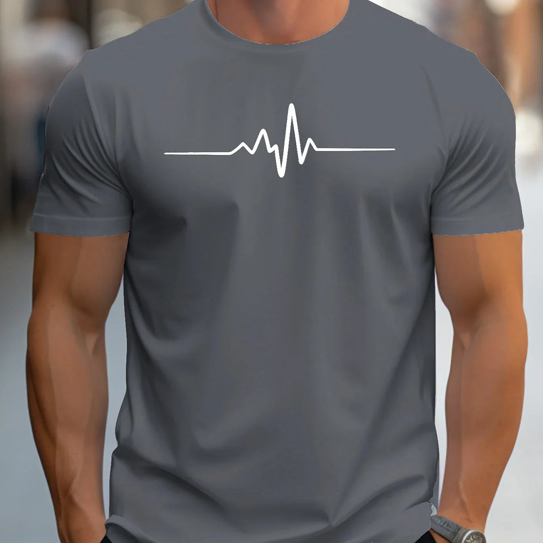 "Herren Slim Fit T-Shirt mit Herzschlag Design, figurbetonter Schnitt, kurzärmlig, modernes und stilvolles Erscheinungsbild"