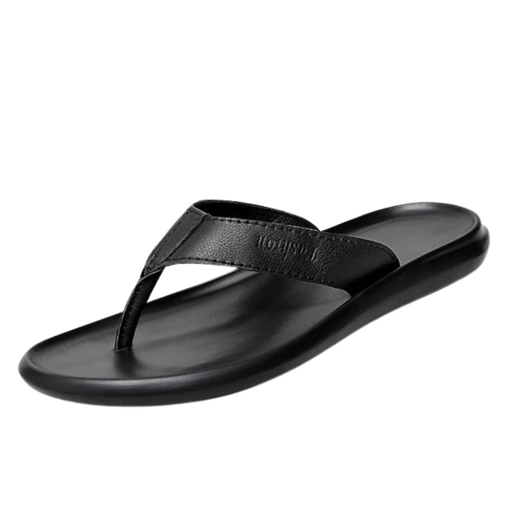Herren Slipper aus Leder, rutschfeste Gummisohle, offenes Design, ideal für Sommer, in Schwarz und Braun erhältlich.