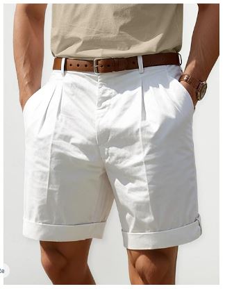 "Herren Sommer Leinen Shorts, atmungsaktiv, plissiertes Design, in Beige, Grün, Marineblau, Schwarz und Weiß erhältlich."