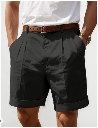"Herren Sommer Leinen Shorts, atmungsaktiv, plissiertes Design, in Beige, Grün, Marineblau, Schwarz und Weiß erhältlich."