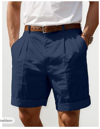 "Herren Sommer Leinen Shorts, atmungsaktiv, plissiertes Design, in Beige, Grün, Marineblau, Schwarz und Weiß erhältlich."