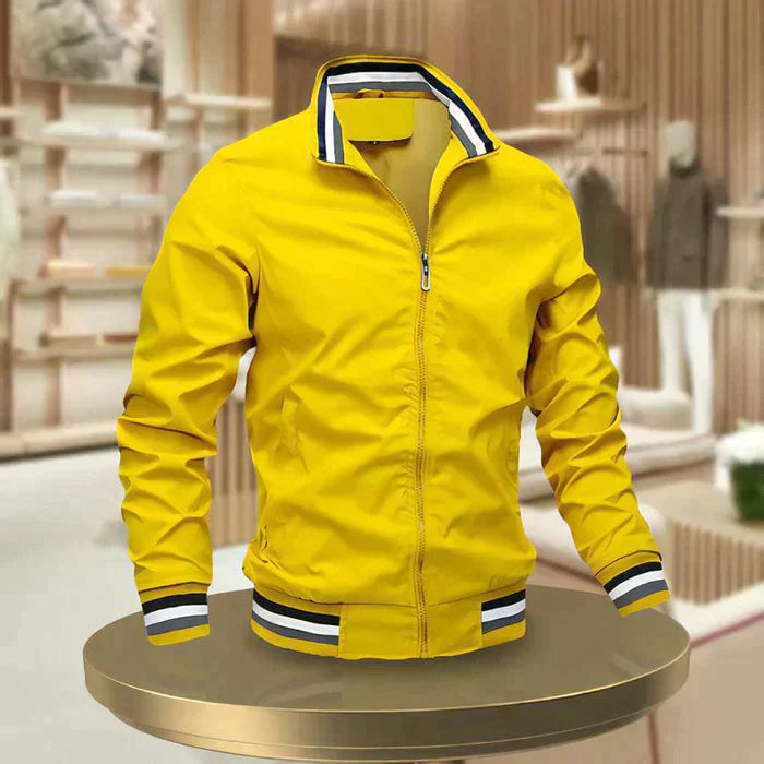 Herren Sommerjacke, leicht, stilvoll, mit Reißverschluss und hohem Kragen, ideal für warme Tage, modernes Design.