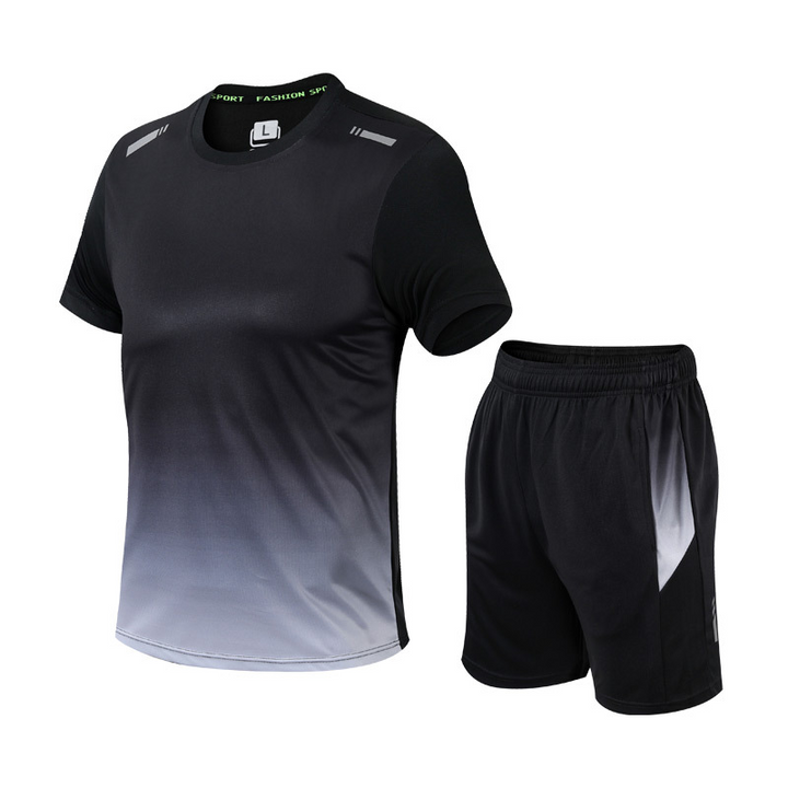 "Herren Sportbekleidungs-Set mit Farbgradient, atmungsaktiver Stoff, elastische Passform, schnelltrocknend"