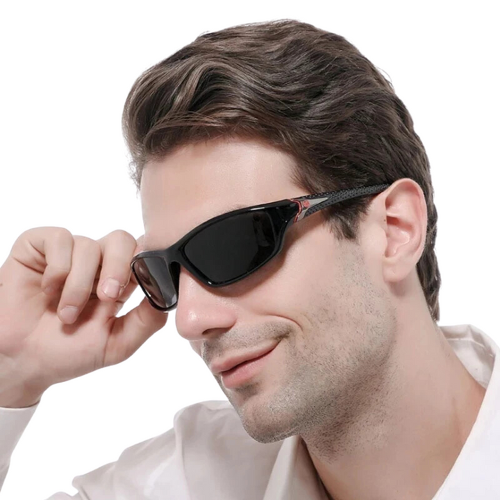 "Herren Sportbrille mit polarisierenden Gläsern, blau, stilvolles Design, leichter Rahmen, ideal für Outdoor-Aktivitäten."
