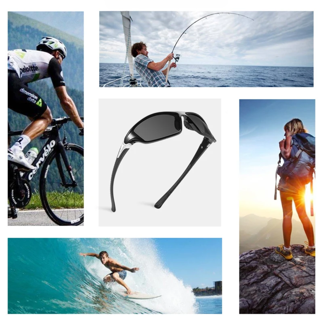 "Herren Sportbrille mit polarisierenden Gläsern, blau, stilvolles Design, leichter Rahmen, ideal für Outdoor-Aktivitäten."
