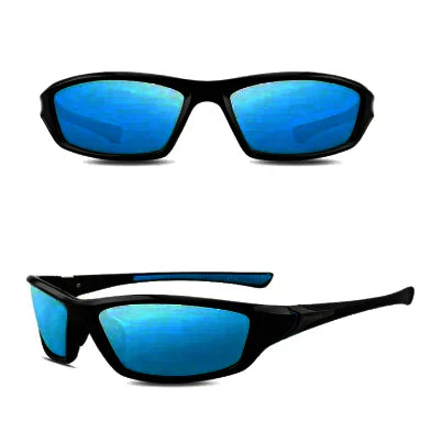 "Herren Sportbrille mit polarisierenden Gläsern, blau, stilvolles Design, leichter Rahmen, ideal für Outdoor-Aktivitäten."