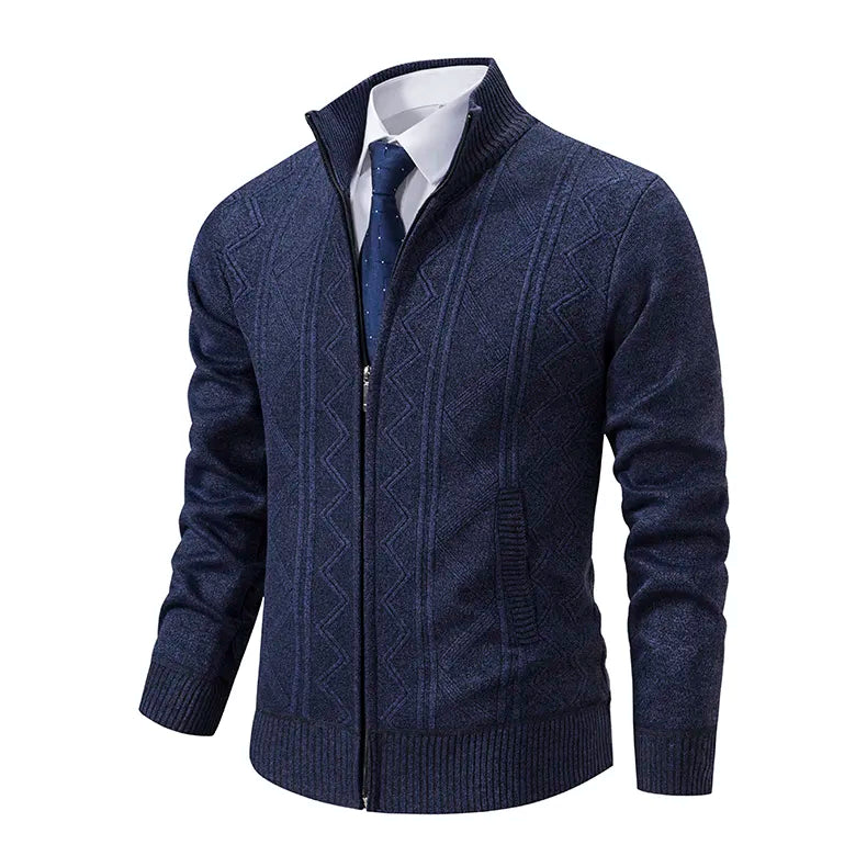 "Herren Strickjacke mit Reißverschluss aus Kaschmir-Baumwolle, elegant und modern für den stilbewussten Mann."