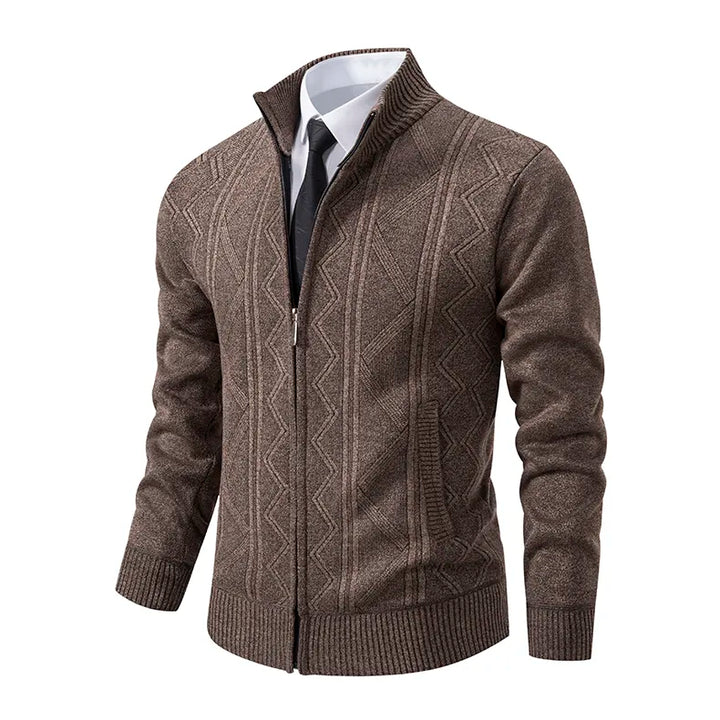 "Herren Strickjacke mit Reißverschluss aus Kaschmir-Baumwolle, elegant und modern für den stilbewussten Mann."