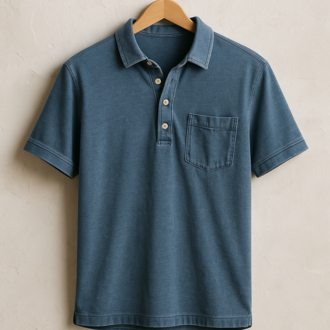 "Herren Vintage Polohemd in Blau, im Retro-Stil, mit lässiger Passform, ideal für casual und stilvolle Outfits."