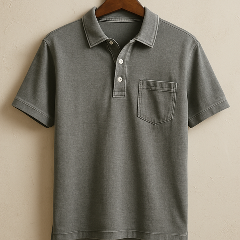 "Herren Vintage Polohemd in Blau, im Retro-Stil, mit lässiger Passform, ideal für casual und stilvolle Outfits."