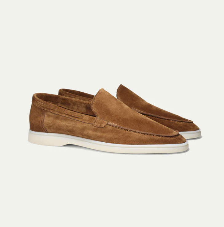 "Herren Wildleder-Slipper, elegant, komfortabel, in braunem Nachahmung Wildleder mit flexibler Gummisohle, Slip-on-Design"