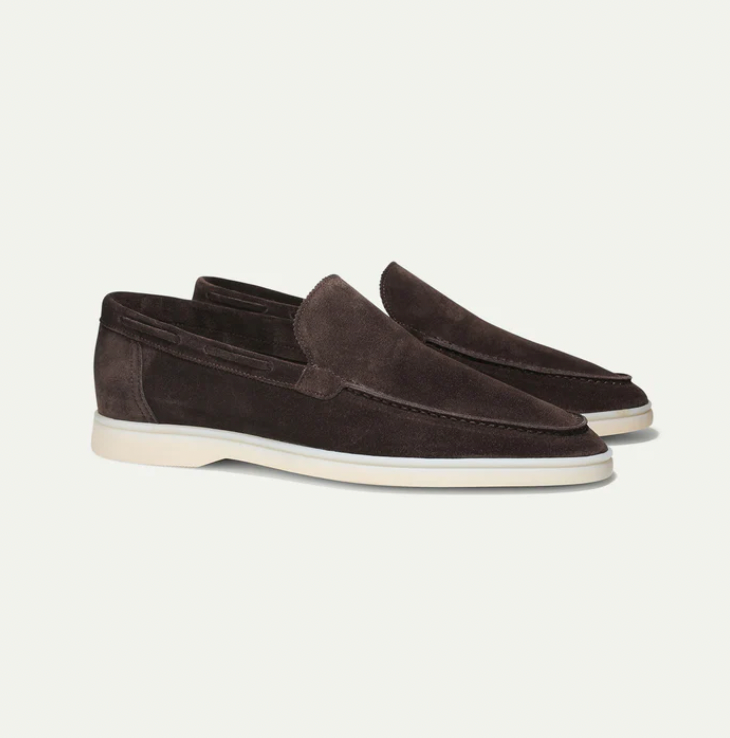 "Herren Wildleder-Slipper, elegant, komfortabel, in braunem Nachahmung Wildleder mit flexibler Gummisohle, Slip-on-Design"