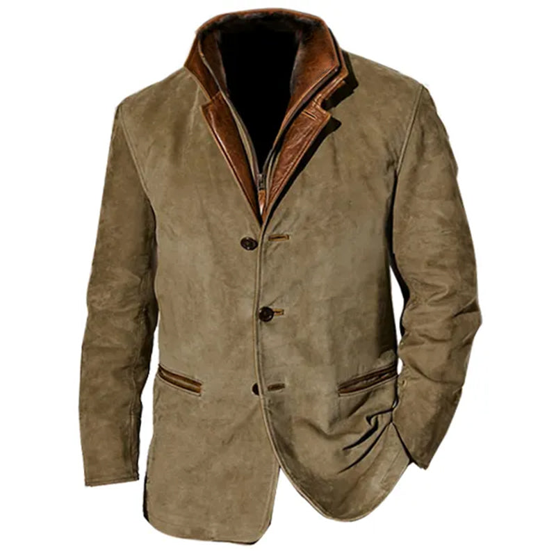 "Herren Wildlederjacke mit modernem Lederbesatz, klassisches Design, hochwertige Verarbeitung, vielseitig tragbar."