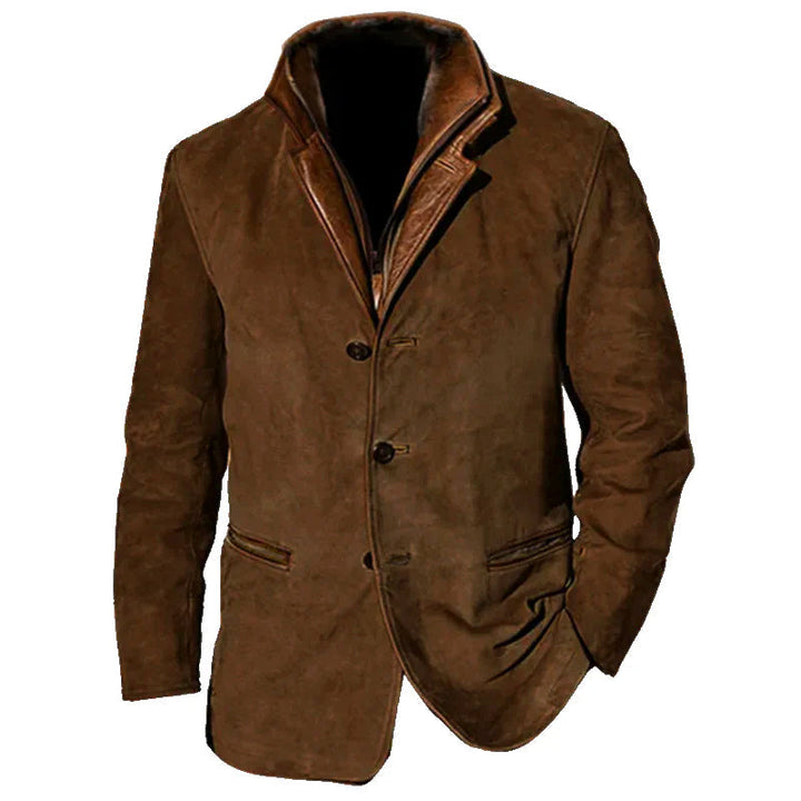 "Herren Wildlederjacke mit modernem Lederbesatz, klassisches Design, hochwertige Verarbeitung, vielseitig tragbar."