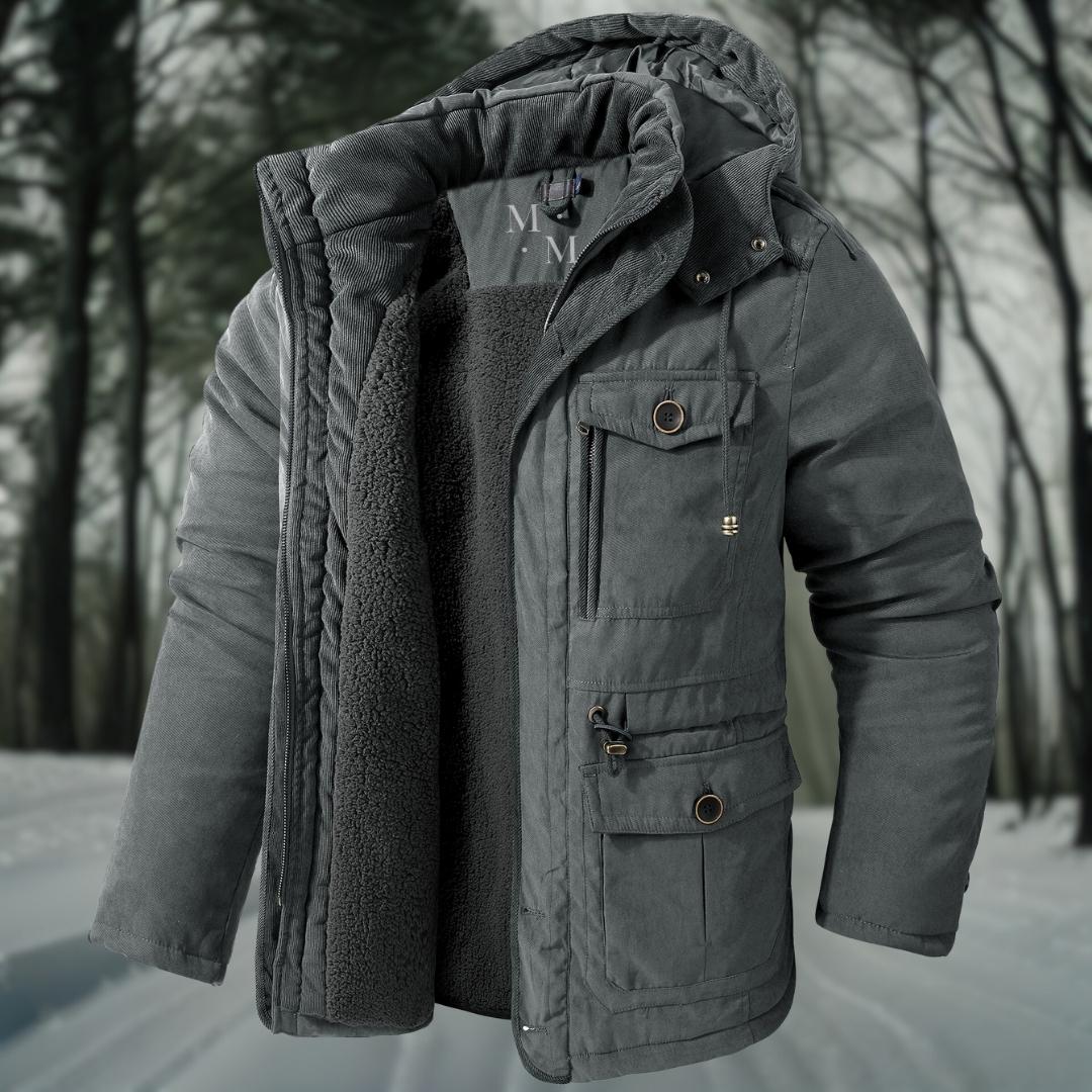 "Herren Windbreaker Jacke, gefüttert, zeitloses Design, perfekt für Outdoor, in Armeegrün, Blau, Braun und Grau erhältlich."