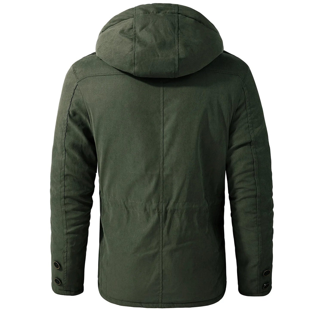 "Herren Winterjacke mit Taschen, warm, modisches Design, verstellbare Kapuze, vielseitiger Stauraum, für kaltes Wetter."