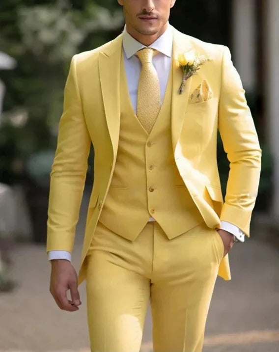 "Herrenanzug dreiteilig, modern fit, schmaler Schnitt, schwarz, ideal für Hochzeit und Empfang, stilvoll und elegant."