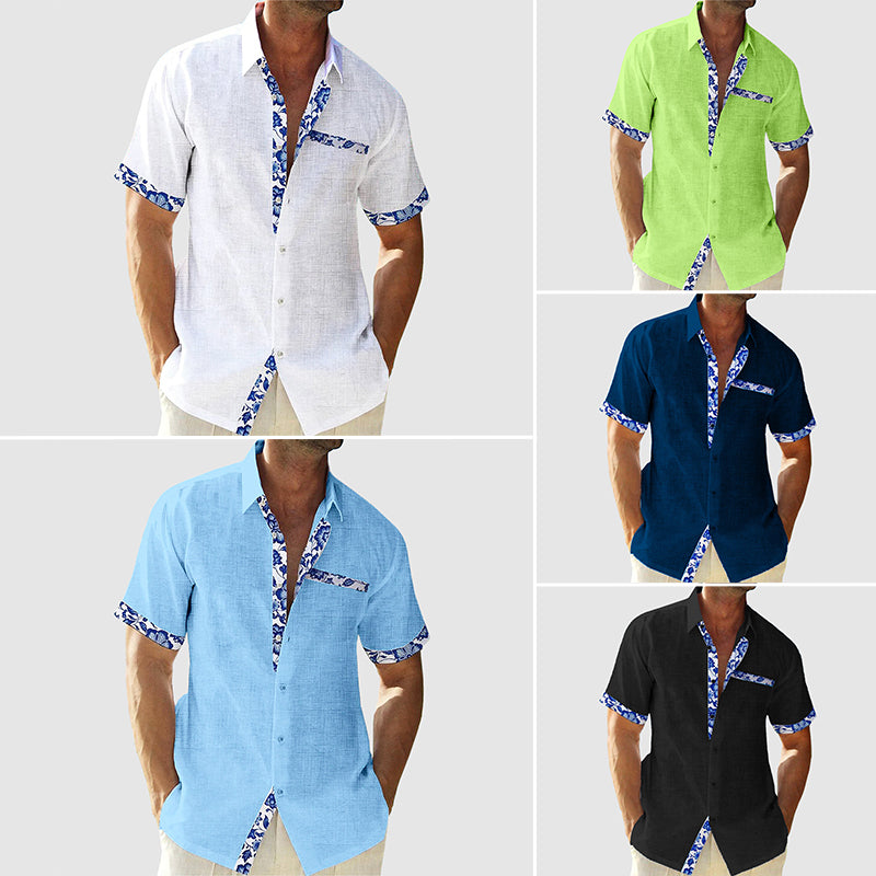 Herrenhemd mit tropischem Muster, kurzes Design, lässig-elegant, ideal für Sommer und Freizeit, angenehmes Tragegefühl.
