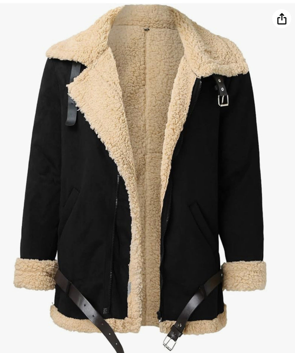 "Herrenjacke mit Reißverschluss, Gürtel, elegant, schwarz, Kälteschutz, vielseitig, modisch, passend für jeden Anlass"