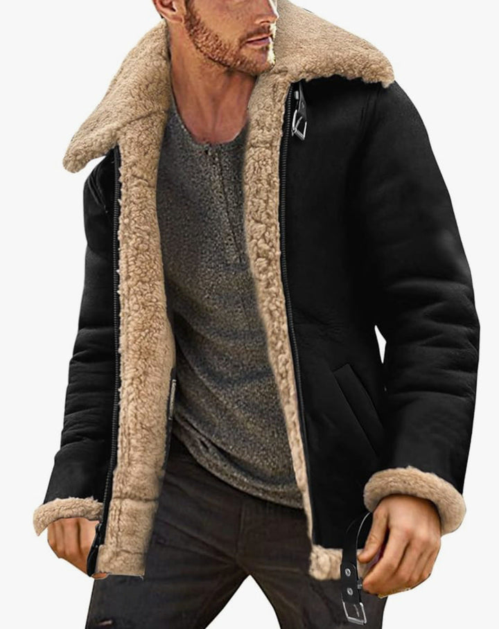 "Herrenjacke mit Reißverschluss, Gürtel, elegant, schwarz, Kälteschutz, vielseitig, modisch, passend für jeden Anlass"