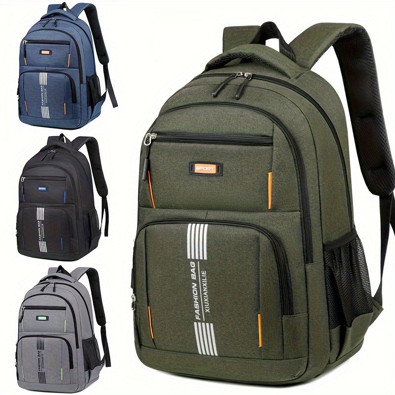 "Herrenrucksack mit Laptopfach, erg. verstellbare Schulterriemen. Frontansicht, blau. Perfekt für Büro & Reisen."