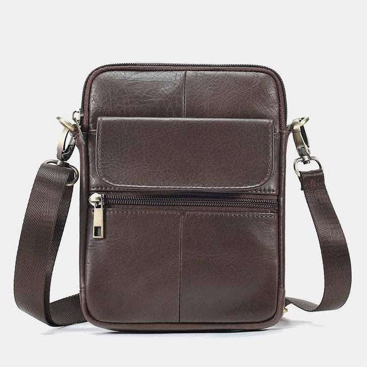 "Herrenumhängetasche aus echtem Leder in Braun, elegant und funktional, ideal für den täglichen Gebrauch"