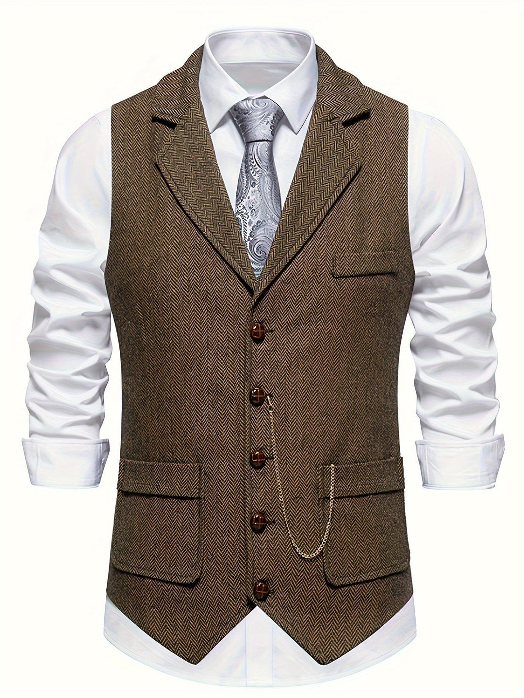 "Herrrenweste mit Fischgrätmuster für elegante Herren, schmale Passform, ideal für formelle Anlässe, zeitlose Eleganz."