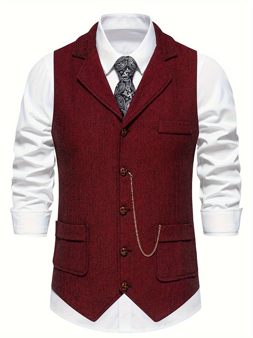 "Herrrenweste mit Fischgrätmuster für elegante Herren, schmale Passform, ideal für formelle Anlässe, zeitlose Eleganz."