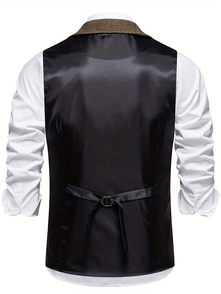 "Herrrenweste mit Fischgrätmuster für elegante Herren, schmale Passform, ideal für formelle Anlässe, zeitlose Eleganz."