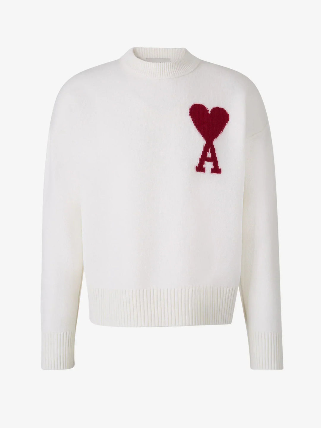 "Herz-Pullover für Damen, weich, weiß, mit Herzen, modisch und bequem, ideal für kalte Tage, vielseitig kombinierbar."