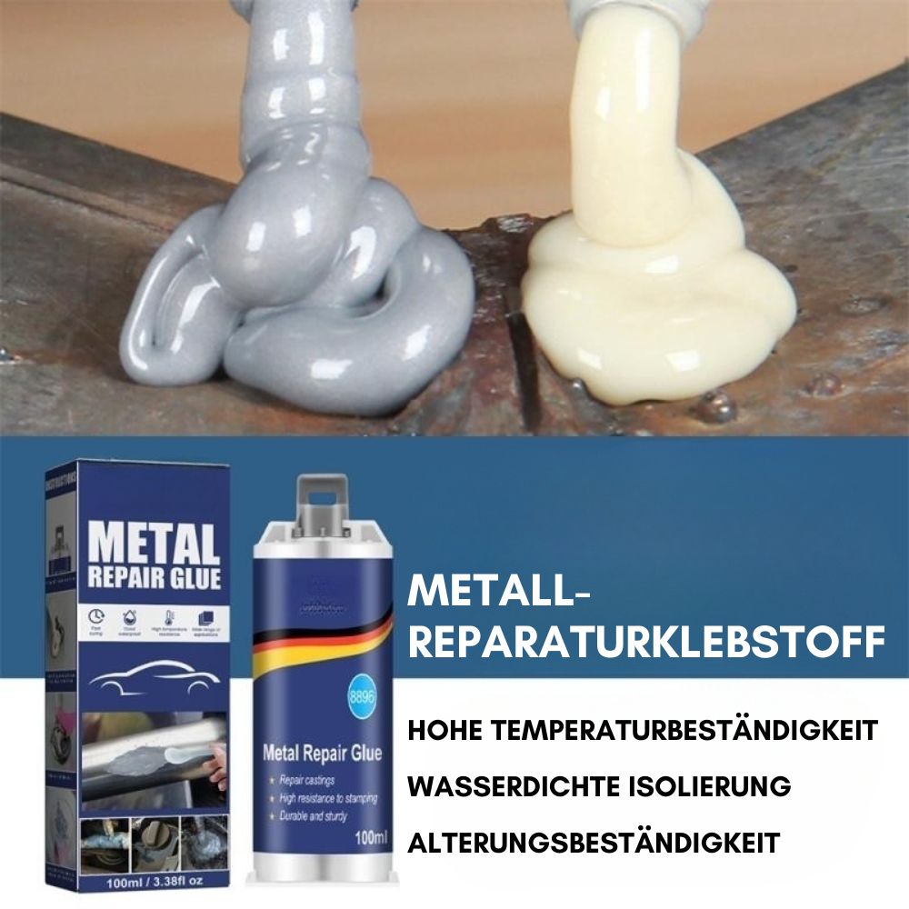 Hochleistungs-Metallkleber, extra stark, für Reparaturen auf metallischen Oberflächen, graue Tube, Garten und DIY-Projekte.
