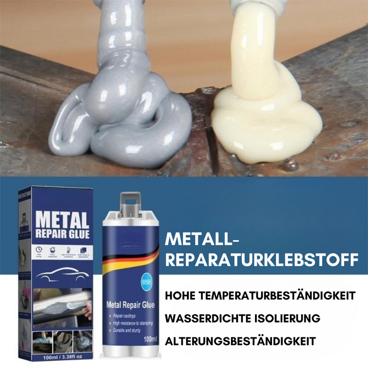 Hochleistungs-Metallkleber, extra stark, für Reparaturen auf metallischen Oberflächen, graue Tube, Garten und DIY-Projekte.