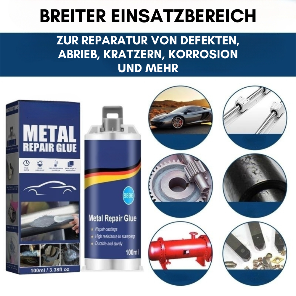 Hochleistungs-Metallkleber, extra stark, für Reparaturen auf metallischen Oberflächen, graue Tube, Garten und DIY-Projekte.