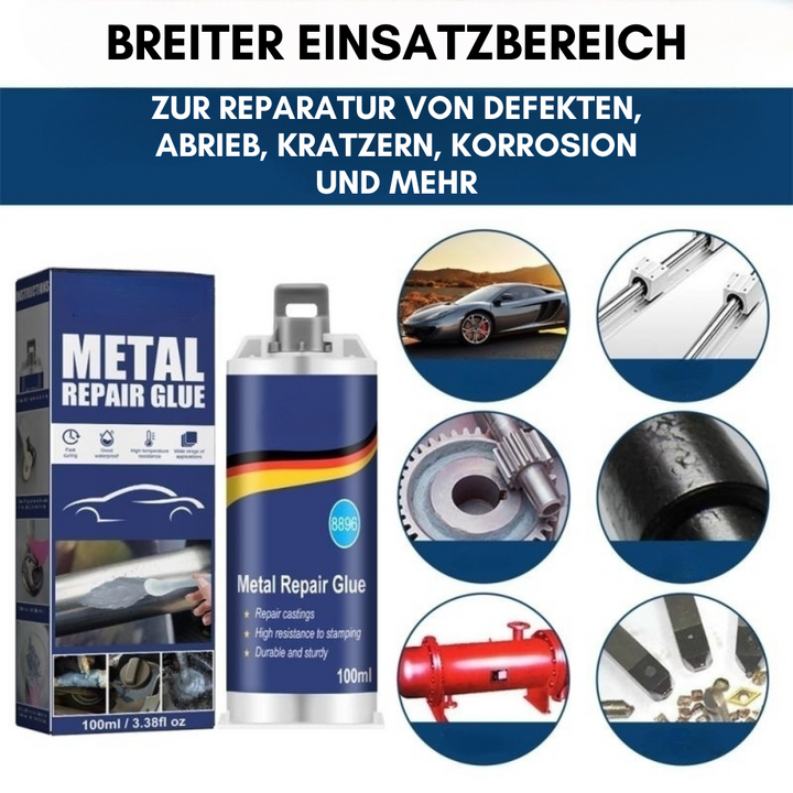 Hochleistungs-Metallkleber, extra stark, für Reparaturen auf metallischen Oberflächen, graue Tube, Garten und DIY-Projekte.