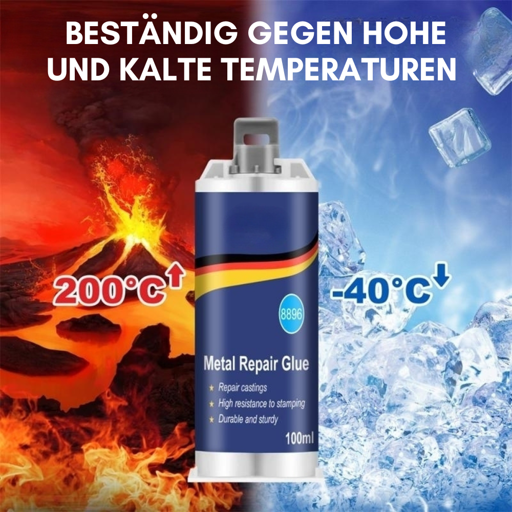 Hochleistungs-Metallkleber, extra stark, für Reparaturen auf metallischen Oberflächen, graue Tube, Garten und DIY-Projekte.