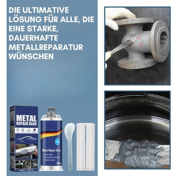 Hochleistungs-Metallkleber, extra stark, für Reparaturen auf metallischen Oberflächen, graue Tube, Garten und DIY-Projekte.