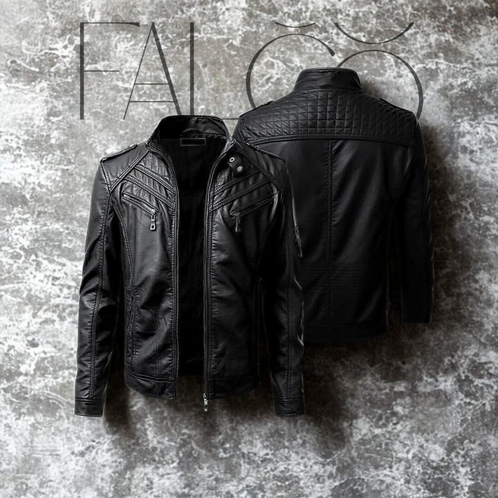 "Hochwertige Falco Lederjacke mit abnehmbarer Kapuze, wasserabweisend, vielseitiges Design für Herren, elegantes Aussehen."