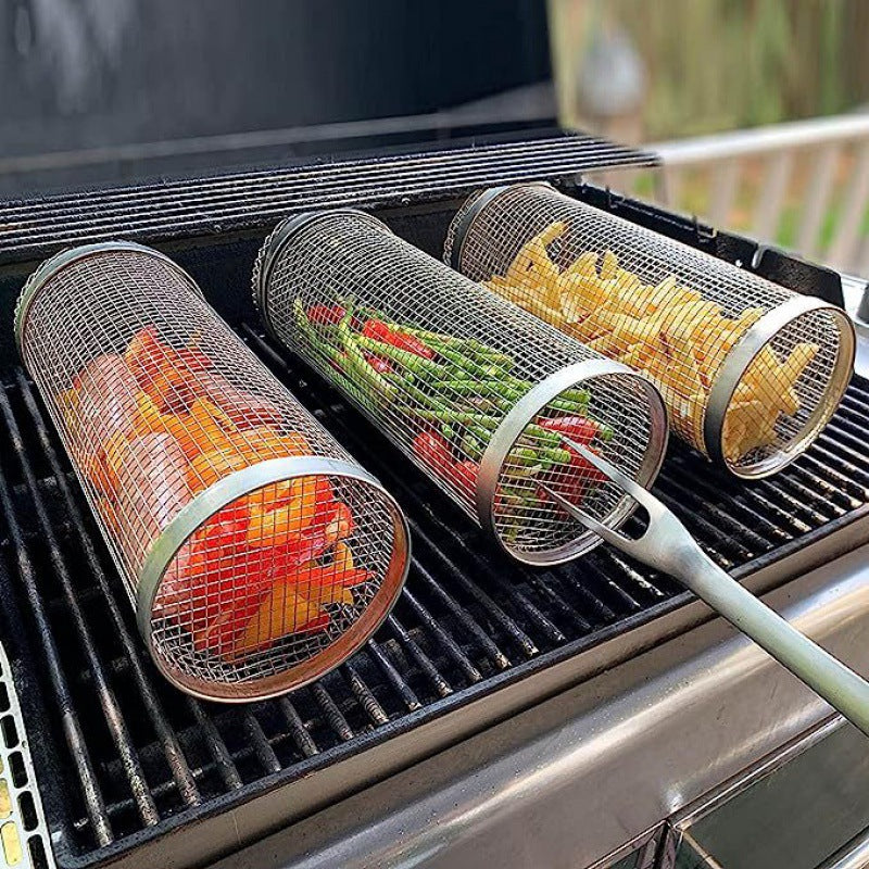 "Hochwertiger Metall Grillkorb mit ergonomischen Griffen für gleichmäßiges Garen auf Gas- und Holzkohlegrills."