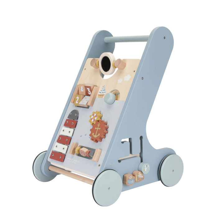"Holz-Aktivitäts-Babywalker, unterstützt erste Schritte, bunte Spielstationen, robuste Bauweise, gummierte Räder, ideal ab 12