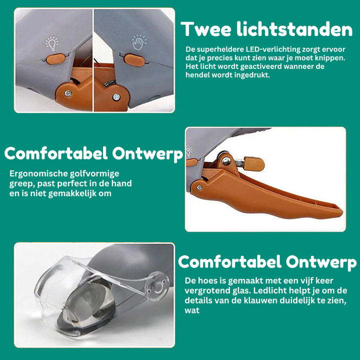 "Hund Nagelknipser mit Schnell-Sensoren, ergonomisch, Edelstahlklingen, sicher, schmerzfrei, komfortabler Griff."