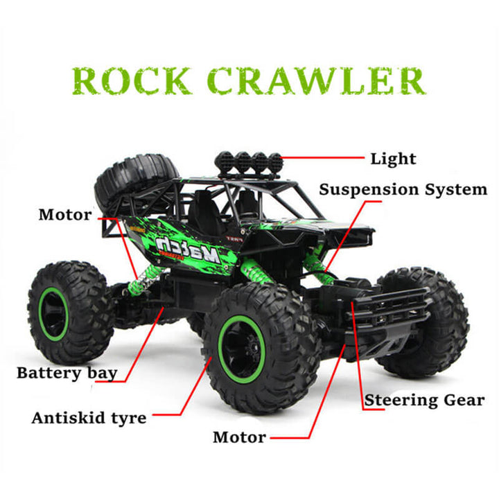 "Imposanter 4x4 RC-Monstertruck in Geländefahrt, robustes Design, geländegängig, ideal für Offroad-Abenteuer."